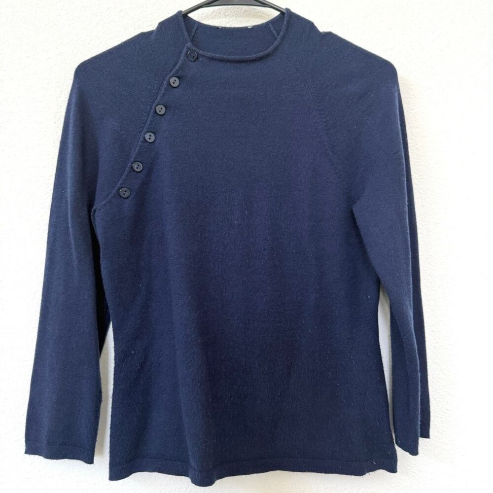 L’AGENCE Button Shoulder Knit Sweater‎ Navy Pullover Scandi Dark Academia S
